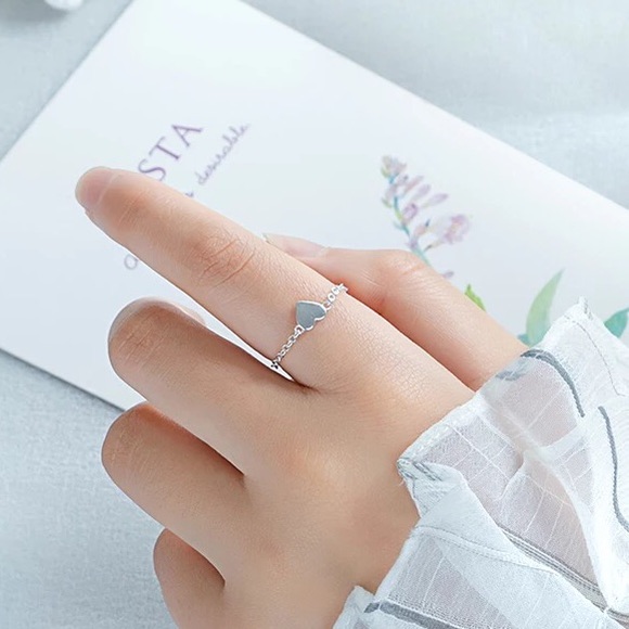 Ring heart chain 925 genuine adjustable womens - Picture 3 of 8